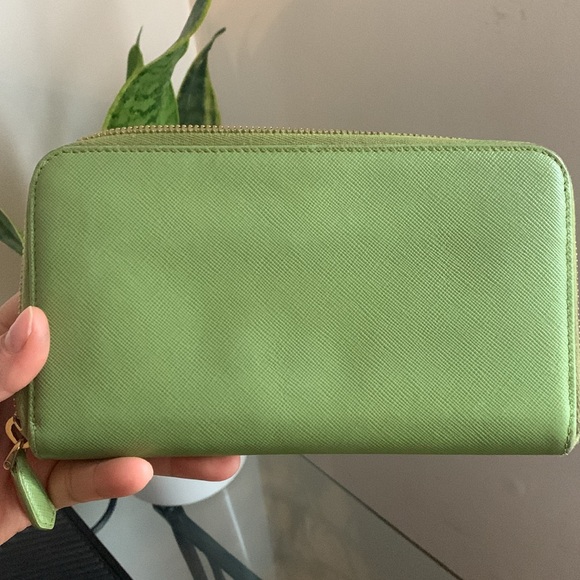 Prada Green Saffiano  Leather Zip Around Wallet - Picture 7 of 8